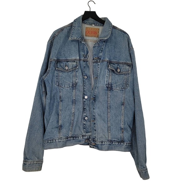 Vintage Guess Mens Denim Jean Jacket XL Blue Trucker Grunge Streetwear 90s USA - Picture 1 of 11